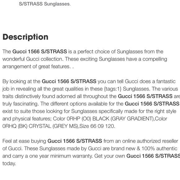 GUCCI NEW AUTHENTIC 1566 S/STRASS SWAROVSKI CRYSTAL AVIATOR SUNGLASSES (GREY MS) - Picture 4 of 17